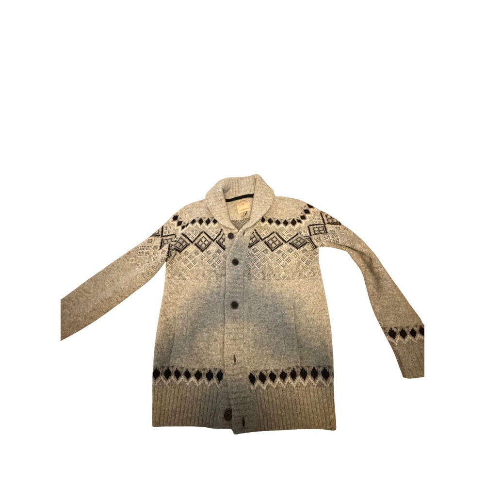 Telluride Clothing Co Grey Fair Isle Shawl Button Cardigan Grandpa Sweater